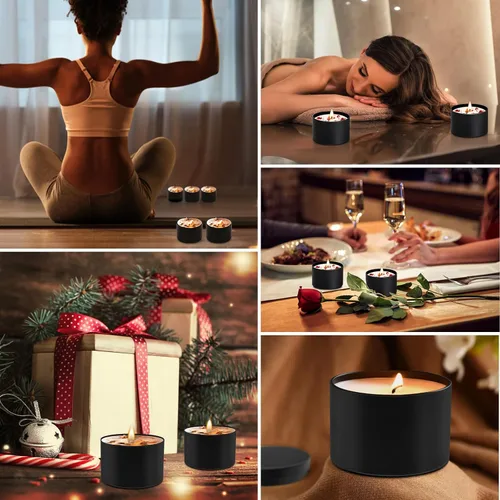 Miniatura 9 de Paquete de 12 tarros de velas, latas de velas de 8 onzas con tapas, tarros de velas de metal vacíos para hacer velas a granel, color negro Negro
