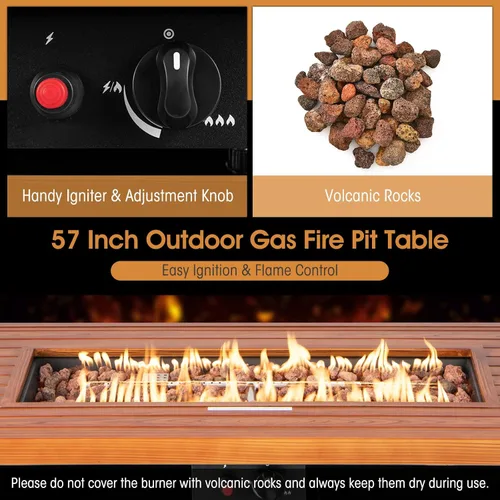 Miniatura 6 de Tangkula Patiojoy - Mesa rectangular para fogata de 57 pulgadas, 50.000 BTU para exteriores, mesa rectangular de doble uso con encendido automático