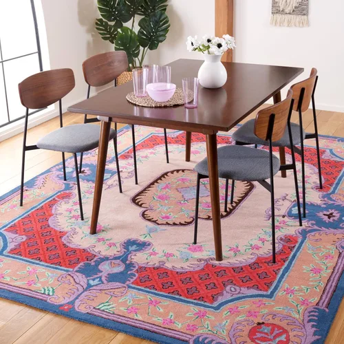 Miniatura 44 de SAFAVIEH Bellagio Collection - Alfombra decorativa de 2 x 3 pies, azul y rosa, hecha a mano de lana de medallón, ideal para zonas de alto tráfico