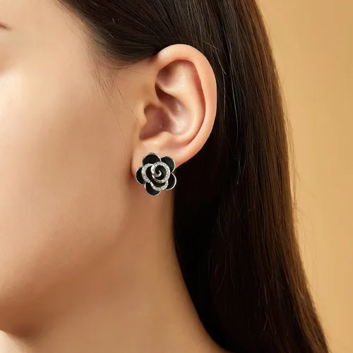 Miniatura 2 de Aprilery Aretes de flor para mujer, diseño de corazón floral de diamantes de imitación de moda, bohemios, hipoalergénicos, aretes de declaración