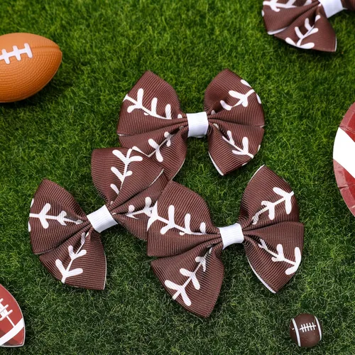 Miniatura 4 de Whaline 6 pinzas para el pelo con lazo de fútbol, color marrón y blanco, pasadores de pelo de animación de grogrén, pinzas de cocodrilo, accesorios