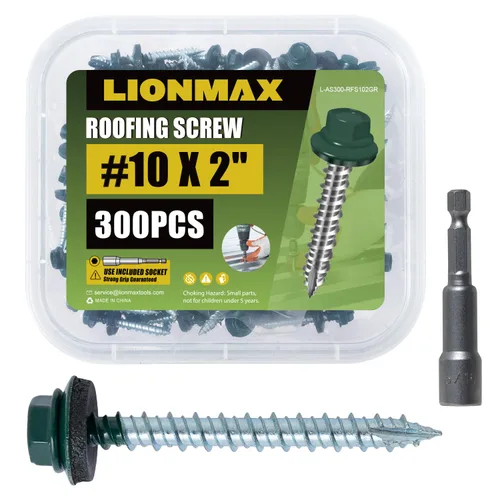 Miniatura 12 de LIONMAX Tornillos de metal para techos #10 × 2 pulgadas, 300 unidades, tornillos de techo de chapa de metal pintado en negro, arandela de goma