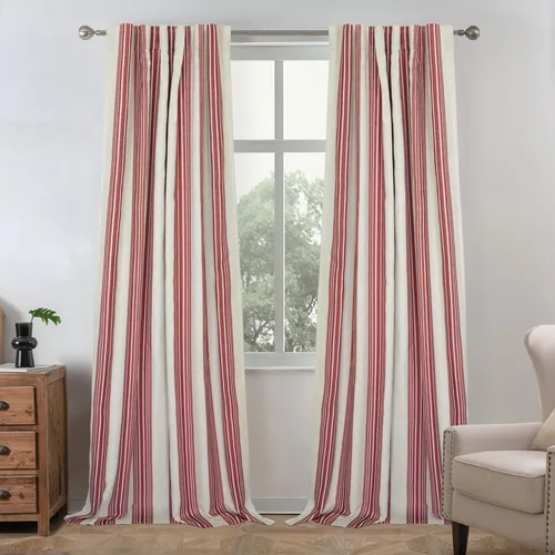 Miniatura 46 de DriftAway Chris Linen - Cortinas opacas con capa térmica y reductora de sonido, 63 pulgadas de largo para dormitorio, cortinas estampadas a rayas