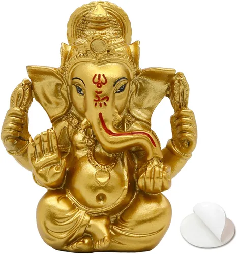 alikiki Estatua de Dios indio Señor Ganesh – Dios hindú Golden Ganesha Figuras de ídolo para decoración de tablero de automóvil, regalo hindú indio,