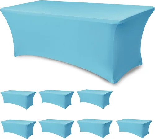 Miniatura 30 de Funda Elástica para Mesa para Mesas Rectangulares de 4 pies - Paquete de 8 Manteles de Spandex Azul Aguamarina con Elástico - Para Mesas Plegables