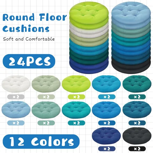 Miniatura 4 de Tinideya 24 Piezas Cojines Redondos de Suelo Almohadas de Suelo Cojines de Asiento de Meditación Asientos Flexibles para Adultos y Niños, Cojines