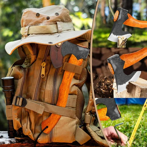 Miniatura 5 de NEDFOSS Hacha de Acampar Mammoth, Hacha de Camping de 15.5" con Acero de Alto Carbono 1065 y Mango de Madera, Hacha Multiusos para Camping