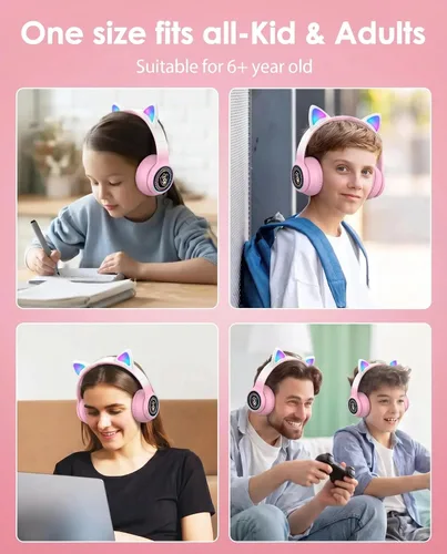 Miniatura 7 de Auriculares plegables inalámbricos Bluetooth 5.1 con luz LED, VIGROS estéreo, música, sonido envolvente con micrófono AUX para PC, pad, móvil