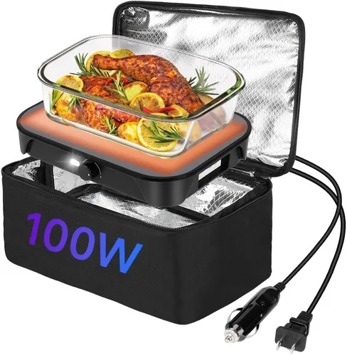 Horno portátil ajustable calentador de alimentos 100W, lonchera eléctrica de 12V/24V/110V para adultos, microondas personal para recalentar/calentar