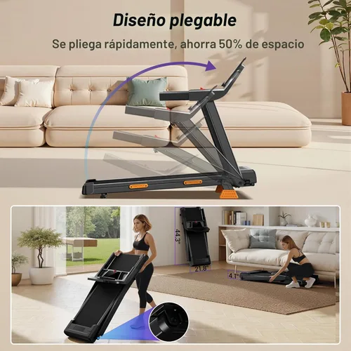 Miniatura 6 de CURSOR FITNESS Cintas de correr inclinadas al 16% para el hogar pequeñas con 3 pantallas LED, almohadilla plegable de 3.0 HP para caminar