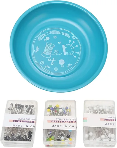 BFYDOAA Plato magnético con 150 agujas de cuentas, cojín de costura magnético redondo, soporte magnético para agujas de coser, pasadores de presión