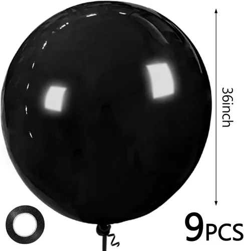 Miniatura 2 de Globos grandes de 36 pulgadas, 9 unidades, globos negros gigantes de látex, globos grandes para decoración de cumpleaños, bodas y fiestas. (Negro)