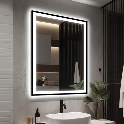 Miniatura 37 de EchosLife Espejos de baño LED de 20 x 28 pulgadas para pared, marco de aluminio negro (frontal y retroiluminado), espejo de tocador antivaho
