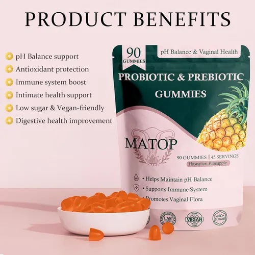 Miniatura 2 de MATOP Gomitas Premium de Equilibrio Femenino para Mujeres - Probiótio + Prebiótico para el Equilibrio del pH Vaginal con Sabor a Uva, Vegano, Sin