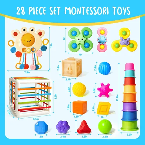 Miniatura 9 de Juguetes Montessori para bebés de 0-3-6-12 meses, juguetes 6 en 1 para bebés de 4, 5, 6, 7, 8, 9 meses, juguetes apilables de bloques para bebés