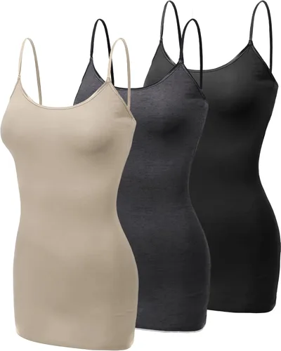 Miniatura 374 de Emmalise Camisola larga casual básica para mujer, con tirantes ajustables, top en capas