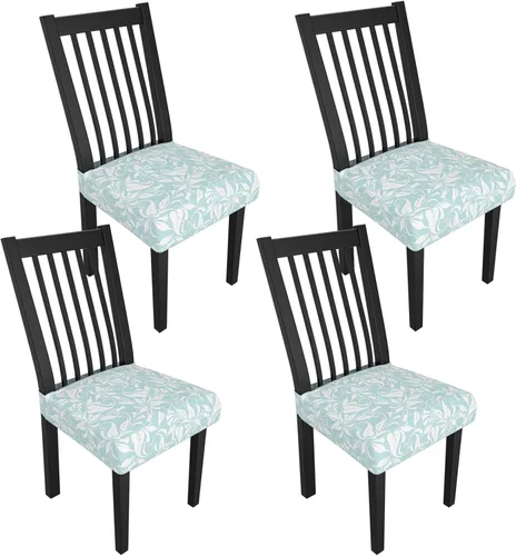 Miniatura 36 de Juego de 4 fundas elásticas para sillas de comedor, fundas para sillas de comedor con estampado floral, fundas para asientos de sillas con estampado