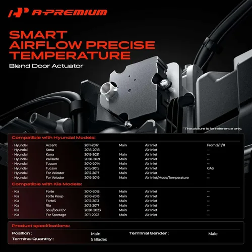 Miniatura 2 de A-Premium Actuador de puerta mezcladora de aire del sistema HVAC, compatible con Hyundai Accent 2011-2017, Tucson, Veloster, Kona y Kia Forte