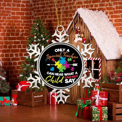 Miniatura 5 de Adornos de Navidad con diseño de copo de nieve de metal para concientización sobre el autismo, adornos de Navidad para autismo, regalo de autismo