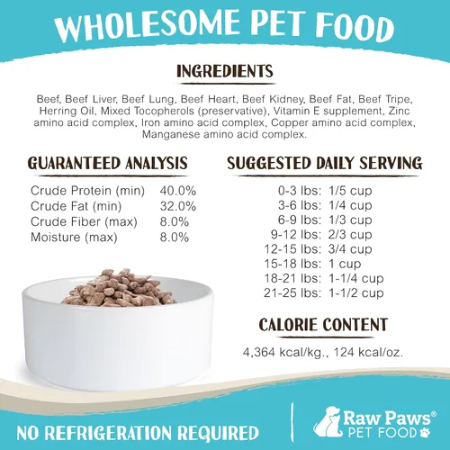 Miniatura 4 de Raw Paws Alimento liofilizado para perros y gatos, receta de carne de res, 16 onzas, fabricado en Estados Unidos, alimento para perros liofilizado