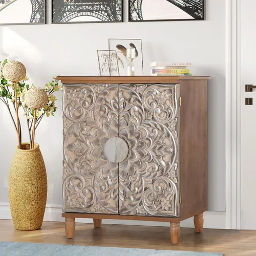 Miniatura 10 de PHI VILLA Armario decorativo con puertas - Armario de almacenamiento antiguo para entrada aparador de buffet Plateado