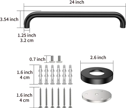 Miniatura 2 de Paquete de 2 barras de regadera de 24 pulgadas negras, mango de barra de agarre de pared de baño de acero inoxidable ZUEXT, barra de equilibrio