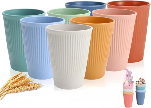 Miniatura 11 de Juego de 4 vasos con pajita de trigo, irrompibles y reutilizables, ecológicos, saludables, para jugo de leche, agua, aptos para lavavajillas