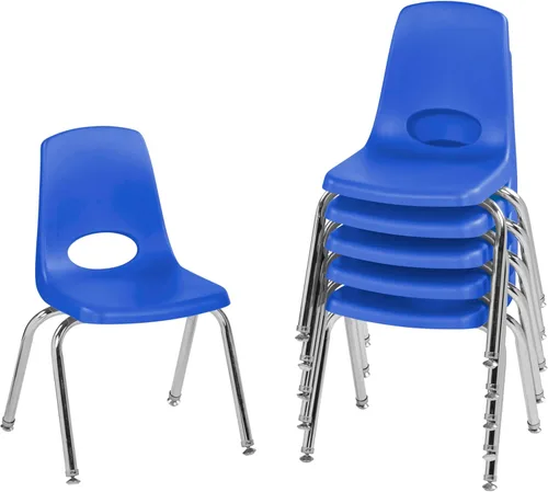 Miniatura 11 de FDP 16" Silla apilable escolar, silla de estudiante apilable con patas de acero cromado y ruedas; para aprendizaje en casa o en el aula - Gris claro