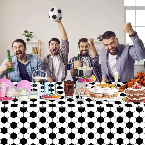 Miniatura 5 de Smilelife Paquete de 4 manteles de fútbol desechables para fiesta de fútbol, decoraciones de cumpleaños, suministros de fiesta, 54 x 108 pulgadas