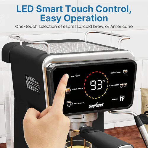 Miniatura 5 de Máquina de café expreso y americano con infusión fría, cafetera helada con infusión doble molida/cápsula, pantalla táctil, espumador de leche