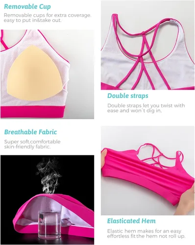 Miniatura 63 de Brasieres deportivos para mujer, con relleno, tipo camiseta sin mangas, sexis, con espalda cruzada, de alto impacto, largos, ideales para practicar