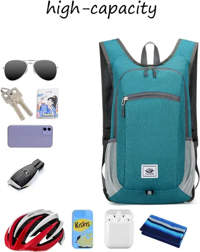 Miniatura 6 de DOJUNS Mochila de senderismo de 15 litros, mochila de viaje pequeña, ligera, plegable, plegable, mochilas de campamento para mujeres y hombres Negro