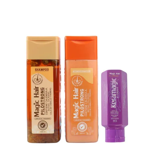 Champú Magic Hair y acondicionador pilostrong + keratina keramagic (paquete de 3) Magic Hair Shampoo Colombia, Magic Hair Colombia