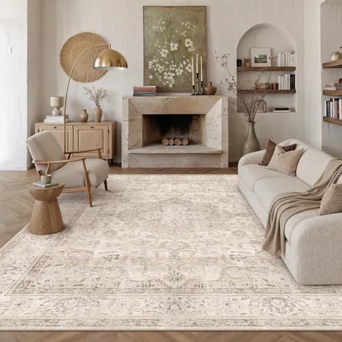 Miniatura 38 de PureCozy Alfombra de área beige de 2 x 3 pulgadas, lavable, vintage, pequeña, para entrada, cocina, suave, retro, floral, de pelo bajo, tapete