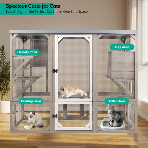 Miniatura 8 de Cercado Catio grande de 118" para gatos al aire libre, recintos para patio de gatos resistentes a la intemperie para múltiples gatos, jaula exterior