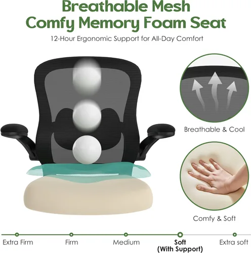 Miniatura 7 de Silla de oficina ergonómica – Silla de escritorio ergonómica – Silla de oficina cómoda de malla para el hogar con ruedas, soporte lumbar ajustable