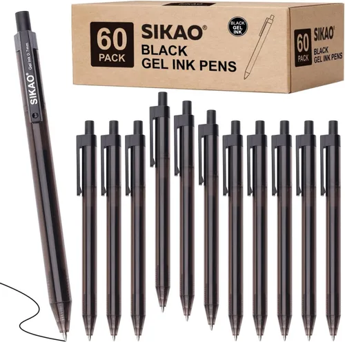 Bolígrafos de Gel Negro a Granel, Juego de 60 Bolígrafos de Gel Negro Retráctiles, Punta Fina de 0.7mm, Escritura Suave y Sin Manchas para Oficina,
