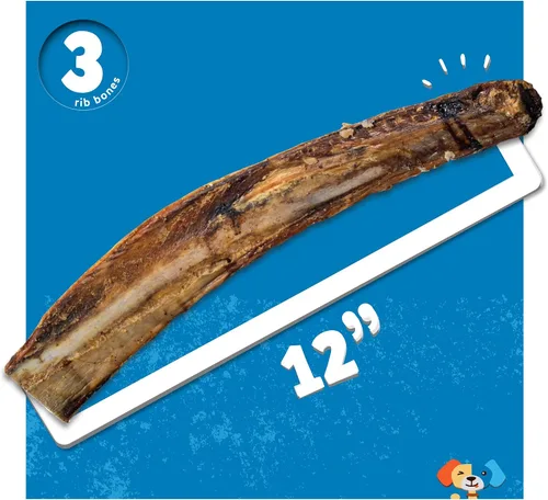 Miniatura 5 de Jack&Pup Huesos de costilla de 12 pulgadas para perros (paquete de 3), huesos de carne de perro totalmente naturales, médula ósea de un solo