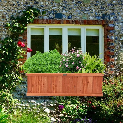 Miniatura 2 de Giantex Jardinera elevada para jardín o vegetales, maceta montada en ventana para jardín, caja de madera para plantar, 40 x 12 x 12 pulgadas