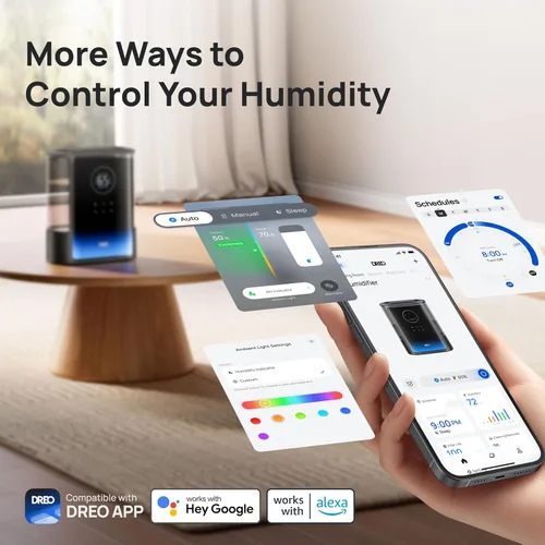 Miniatura 6 de Dreo Humidificadores Inteligentes de 8L para Dormitorio 600 pies², 80H de Funcionamiento Humidificador de Vapor Cálido y Frío Extragrande para Negro