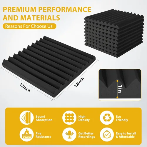 Miniatura 3 de Paquete de 24 paneles acústicos de espuma Saiqiang con aislamiento de sonido, paneles de espuma de 1 x 12 x 12 pulgadas, paneles de absorción