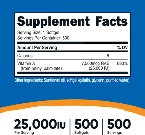 Miniatura 2 de Nutricost Vitamina A 25000 UI, 500 cápsulas blandas, sin OMG, sin gluten
