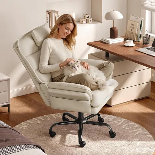 Miniatura 10 de Bestier Silla de oficina con patas cruzadas, silla cruzada con brazos ajustables, silla ejecutiva de terciopelo reclinable de 135° con ruedas, silla