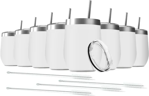 Miniatura 21 de Vaso de vino de 12 onzas con tapa con pajita, vaso de vino de acero inoxidable, vaso de vino de doble pared aislado al vacío, tazas de viaje sin