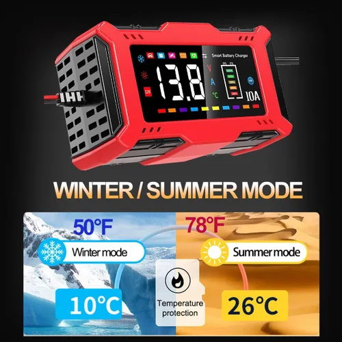 Miniatura 5 de Cargador de batería de coche de 10 A con pantalla LCD grande para plomo ácido de 12 V y LiFePO4 de 14.6 V, mantenedor de batería automático