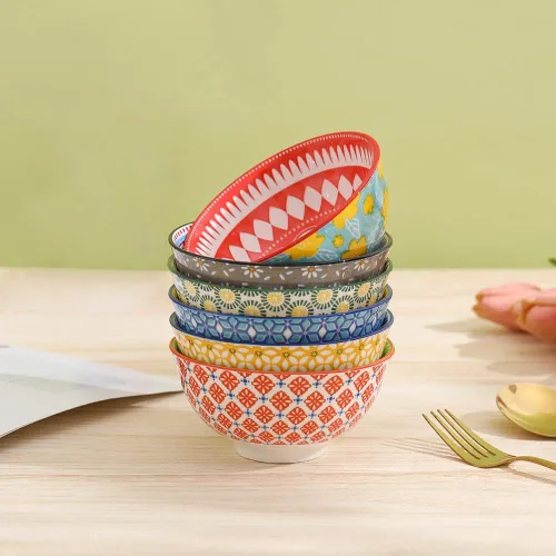 Miniatura 6 de Juego de cuencos de cerámica pequeños – Juego de 6 cuencos pequeños de porcelana para postre – 10 onzas para arroz Sopa Aperitivos