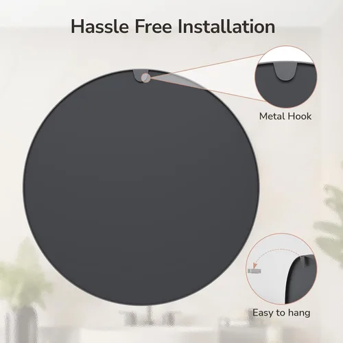 Miniatura 5 de USHOWER Paquete de 2 espejos de baño para sobre el fregadero, espejo circular de 24 pulgadas con marco de metal, espejo de pared negro, decoración