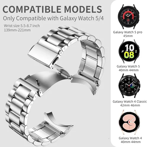 Miniatura 5 de Lenrao Compatible con Galaxy Watch 6/Watch 5, correa clásica de 1.57 a 1.77 pulgadas, correa de metal de acero inoxidable