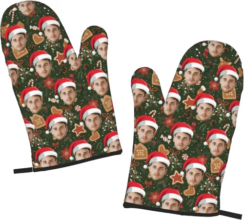 Manoplas de horno personalizadas para Navidad, juego de guantes de horno personalizados y soportes para ollas con foto, divertidos regalos para