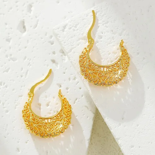 Miniatura 6 de Aretes de aro de oro de filigrana, aretes pequeños vintage para mujer